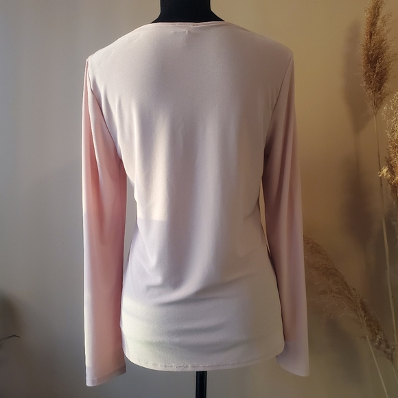 JONES NEW YORK Blush Pink Faux Wrap Blouse Top w Drape Neckline - Picture 4 of 12